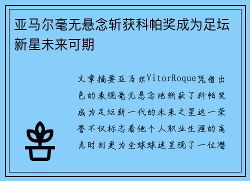 亚马尔毫无悬念斩获科帕奖成为足坛新星未来可期 亚马尔毫无悬念斩获科帕奖成为足坛新星未来可期